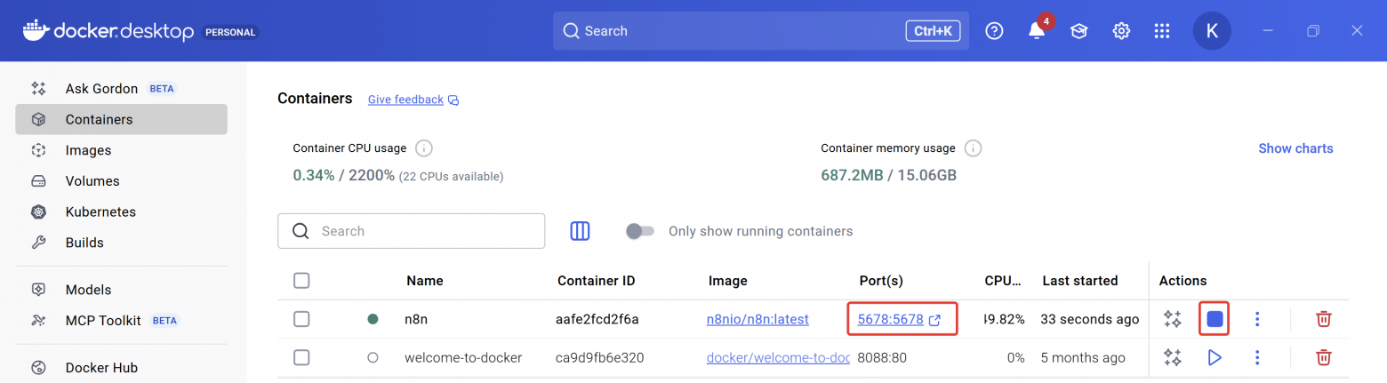 Запуск n8n в Docker Desktop